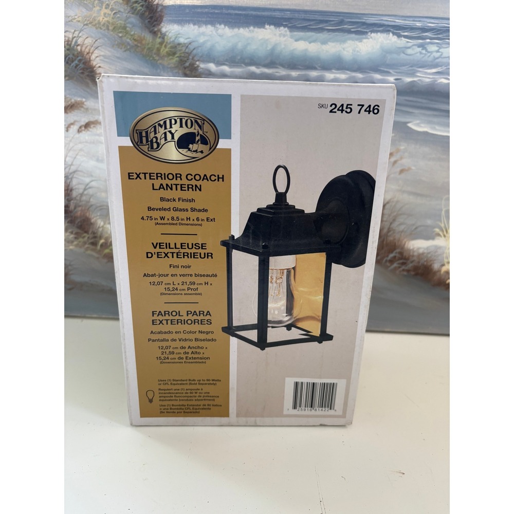 Hampton Bay Exterior Coach Lantern Black Finish Beveled Glass SKU 245 746